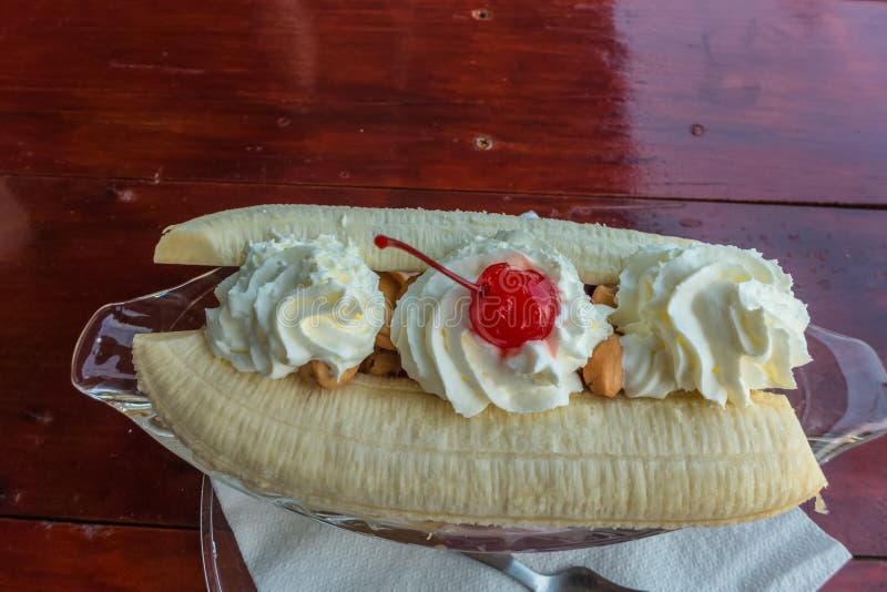 A Banana Split with Whipped Cream Stock Image Image of tasty