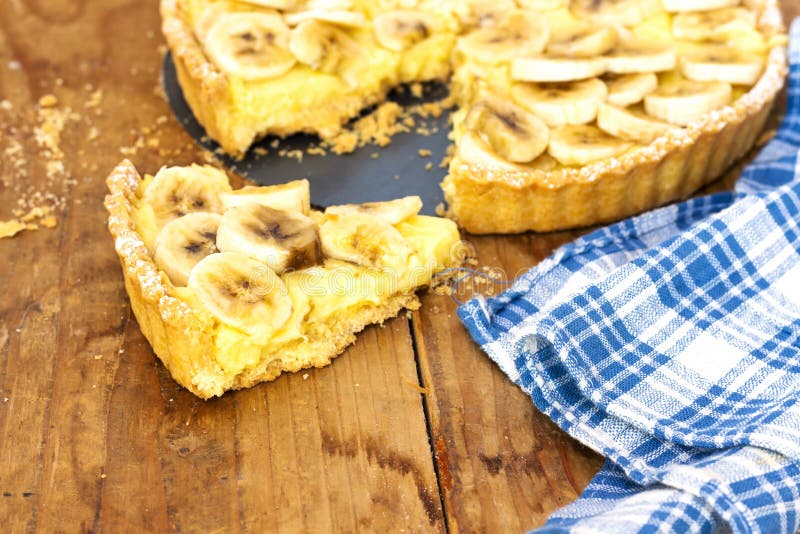 Banana Tart. Fresh Sliced Banana Custard Tart. Stock Photo Image of