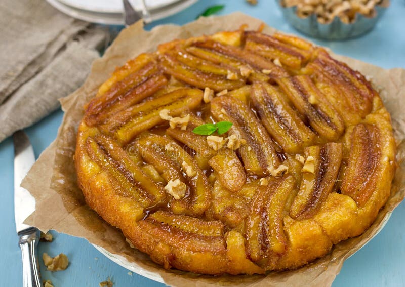 Banana Tart Tarte Tatin with Caramel and Walnuts Stock Image - Image of ...