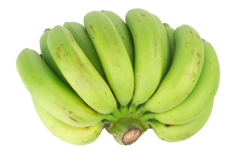 Banana Unripe banana do grupo Verde isolado no fundo branco imagens de stock Banana Unripe banana do grupo Verde isolado no fundo branco imagens de stock