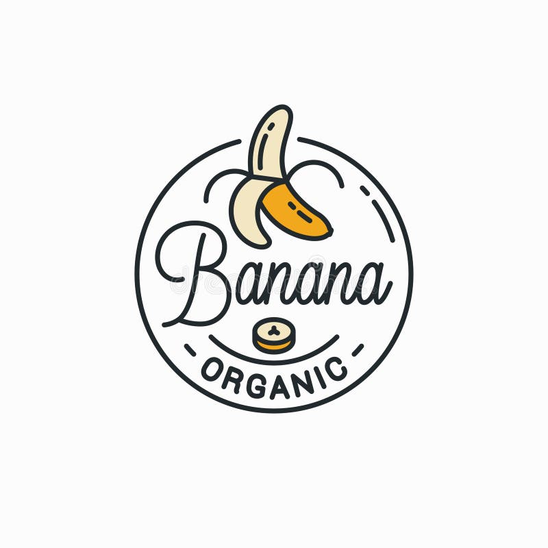 Bananlogotyp Rund linjär logotyp för skalad banan vektor illustrationer
