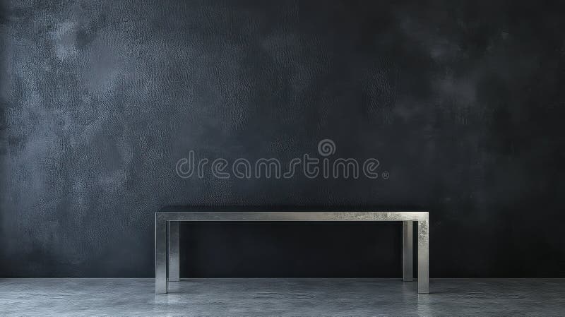 Banc metalic minimalist pe perete texturat închis cu podea netedă stock illustration