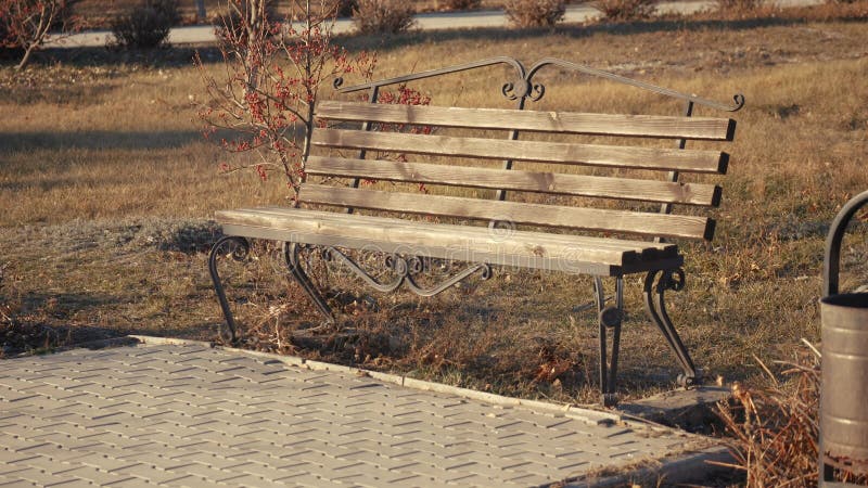 Banc vide dans le parc au cours de la période de syndrome respiratoire aigu sévère. Concept selfisolation au cours de la période 1 banque de vidéos