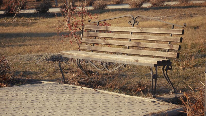 Banc vide dans le parc au cours de la période de syndrome respiratoire aigu sévère. Concept selfisolation au cours de la période 1 banque de vidéos