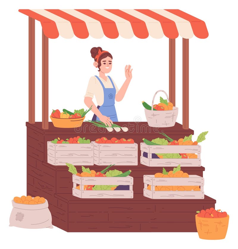 Bancarella di verdure fresche sul mercato di strada. vendita di agricoltori locali illustrazione di stock