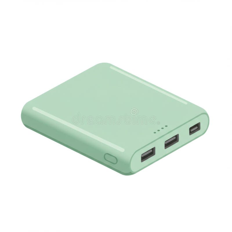 Banco de alimentación rectangular verde Pastel con puertos USB ilustración del vector
