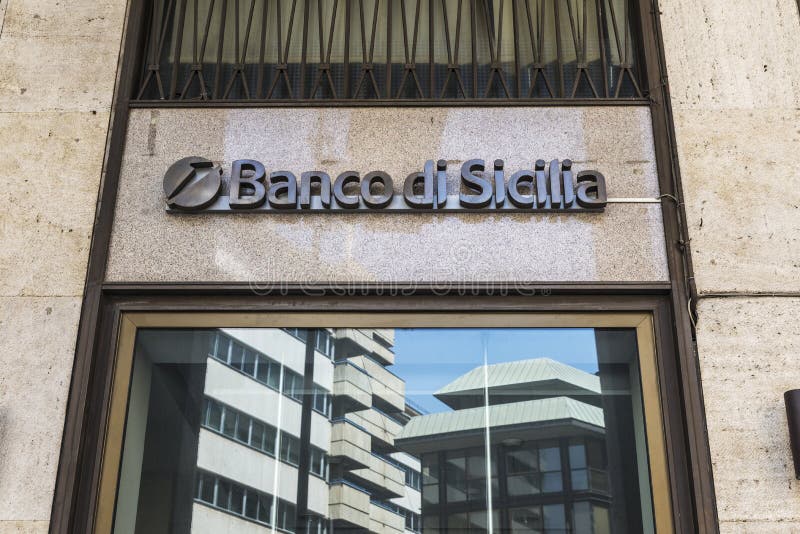 Palermo, Italy - August 10, 2017: Branch of the Banco di Sicilia bank in the center of Palermo in Sicily, Italy in Palermo, Italy on August 10, 2017. Palermo, Italy - August 10, 2017: Branch of the Banco di Sicilia bank in the center of Palermo in Sicily, Italy in Palermo, Italy on August 10, 2017