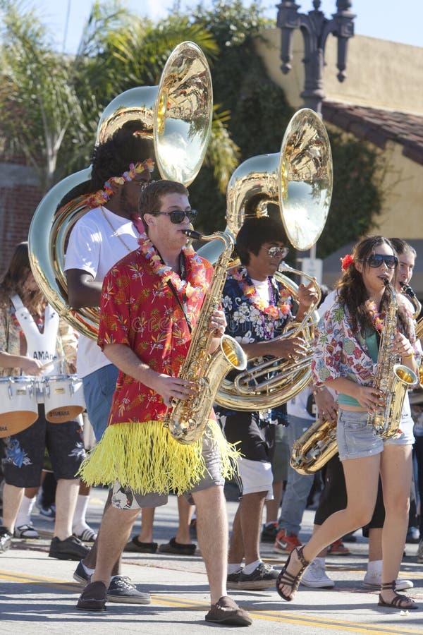 PASADENA, CA - JANUARY 18: A Pasadena high-school band marches at the Doo Dah Parade on January 18th in Pasadena, CA. The Doo Dah Parade is a parody of Pasadena's more famous Rose Parade. PASADENA, CA - JANUARY 18: A Pasadena high-school band marches at the Doo Dah Parade on January 18th in Pasadena, CA. The Doo Dah Parade is a parody of Pasadena's more famous Rose Parade.