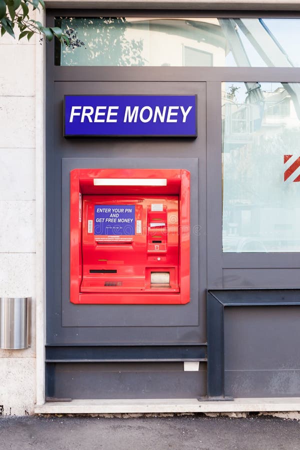 BANCOMAT rosso che guadagna soldi liberi immagini stock BANCOMAT rosso che guadagna soldi liberi immagini stock