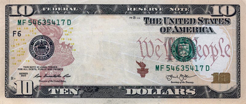 Banconota da 10 dollari con una zona centrale vuota