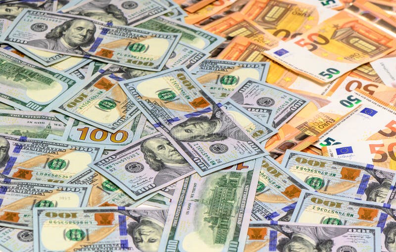 Banknotes of 100 dollars and 50 euros. Banknotes of 100 dollars and 50 euros