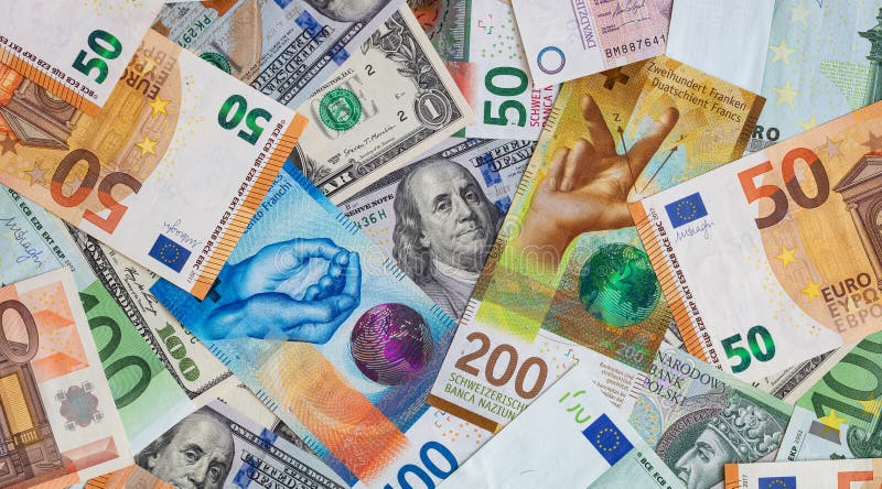 Closeup of  Swiss franc, US dollar, Euro, polish zloty banknotes  banknotes for design purpose. Closeup of  Swiss franc, US dollar, Euro, polish zloty banknotes  banknotes for design purpose