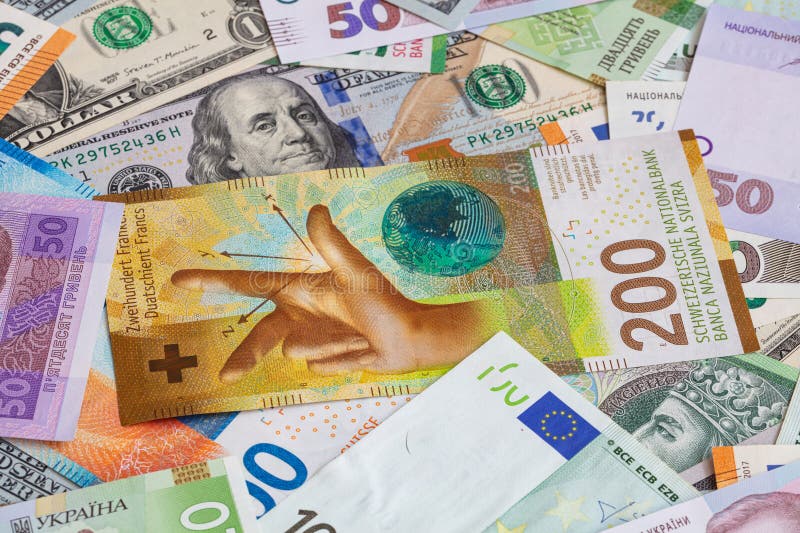 Closeup of  Swiss franc, US dollar, Euro, polish zloty banknotes  banknotes for design purpose. Closeup of  Swiss franc, US dollar, Euro, polish zloty banknotes  banknotes for design purpose