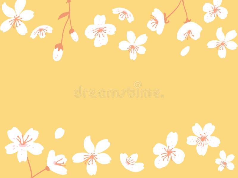 Bancul orizontal înfloritor de primăvară. ilustrarea vectorului cardului cu semințe de măr și piersici. fond galben cu floral royalty free illustration