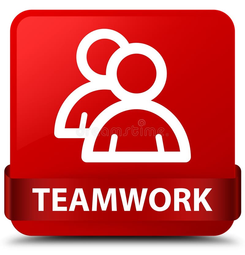 Band för knapp för röd fyrkant för teamwork (gruppsymbol) rött i mitt stock illustrationer