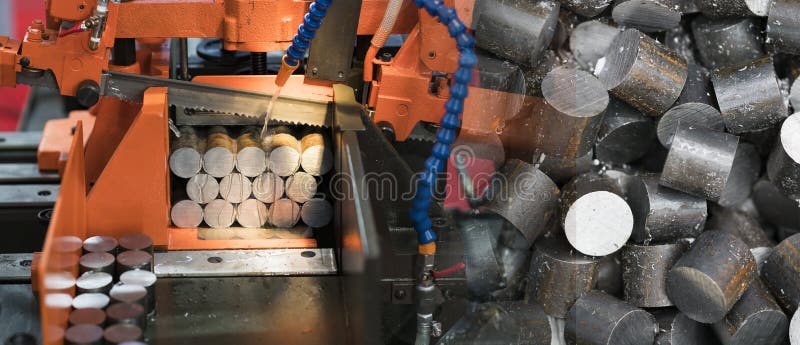 Band saw cutting steel bar stock image. Image of pipe 108611037