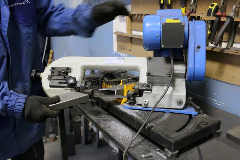 Band Saw Cutting Tool Steel Bar by Automatic Feed Stock Photo Image