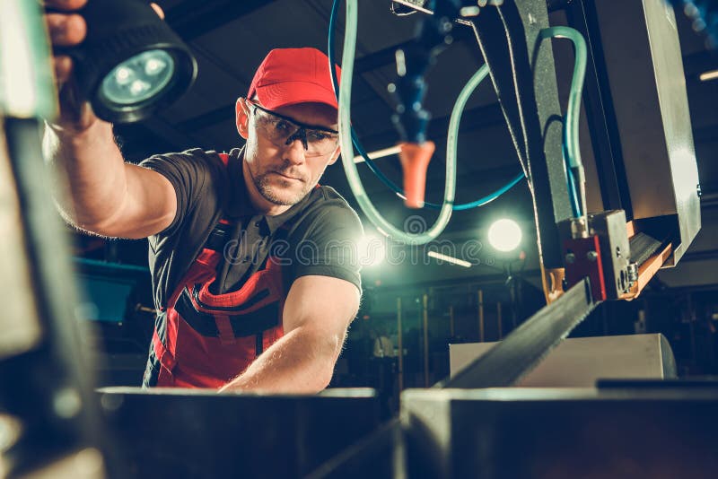 Band Saw Operator Supervising Production Process Stock Photo Image of
