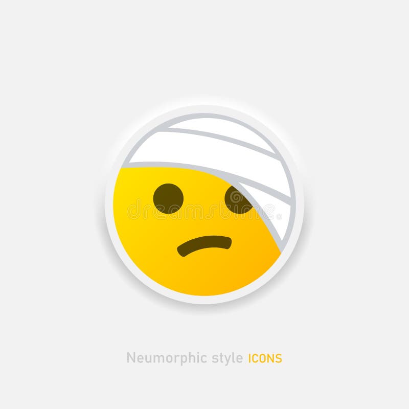 Bandaged Head Vector Emoji Sticker Icon. Neumorphic Element of Emoji