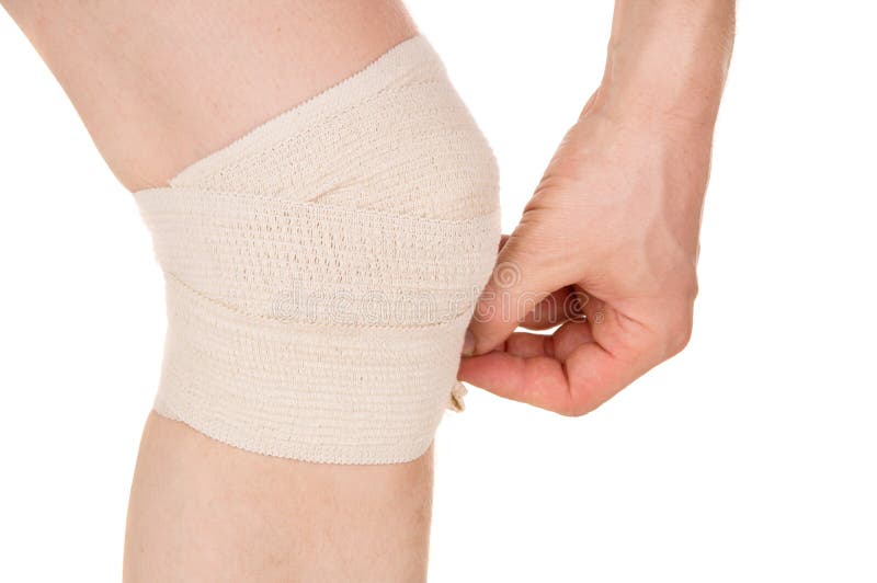 Bandaging the Knee with an Elastic Bandage Stock Photo Image of