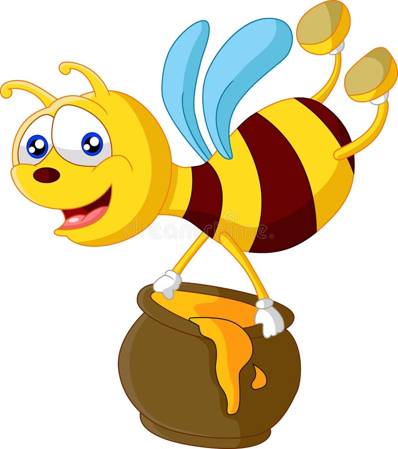 Bande dessinée d'abeille tenant le seau de miel illustration libre de droits Bande dessinée d'abeille tenant le seau de miel illustration libre de droits