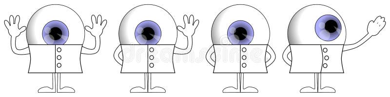 Bande dessinée d'oeil dans différentes poses, caractère, illustration colorée drôle, d'isolement illustration stock Bande dessinée d'oeil dans différentes poses, caractère, illustration colorée drôle, d'isolement illustration stock