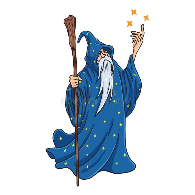 Bande dessinée de magicien avec le vecteur de mascotte de conception de personnages de vêtements de bleu et d'étoiles illustration de vecteur Bande dessinée de magicien avec le vecteur de mascotte de conception de personnages de vêtements de bleu et d'étoiles illustration de vecteur