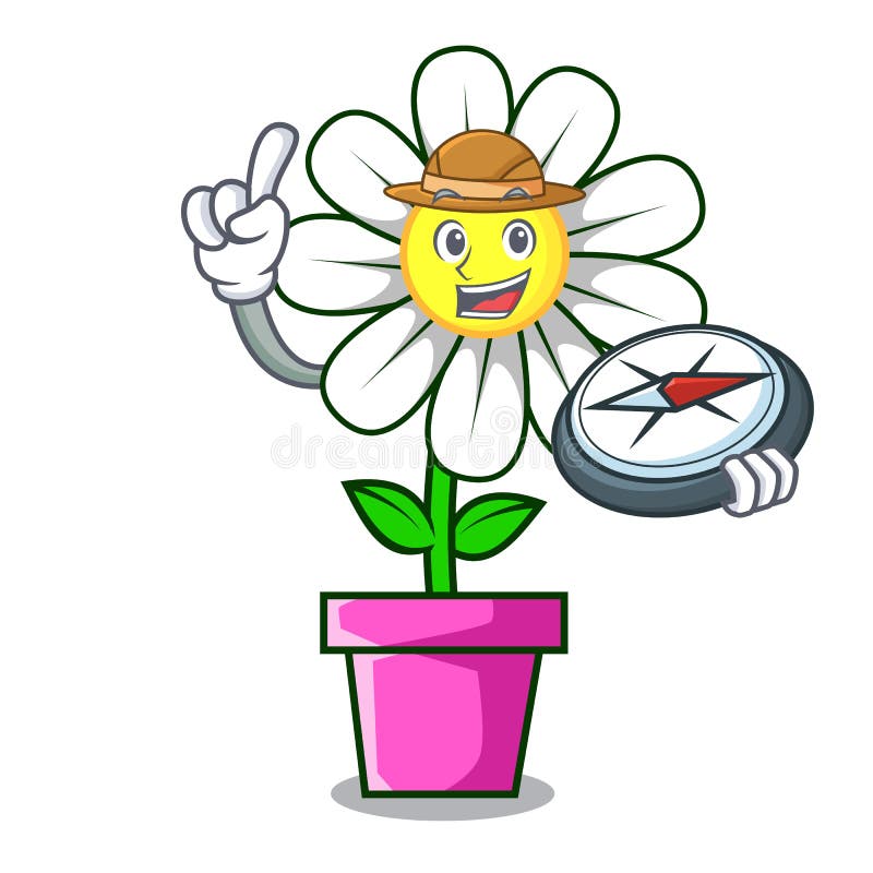 Bande dessinée de mascotte de fleur de marguerite d'explorateur illustration stock Bande dessinée de mascotte de fleur de marguerite d'explorateur illustration stock