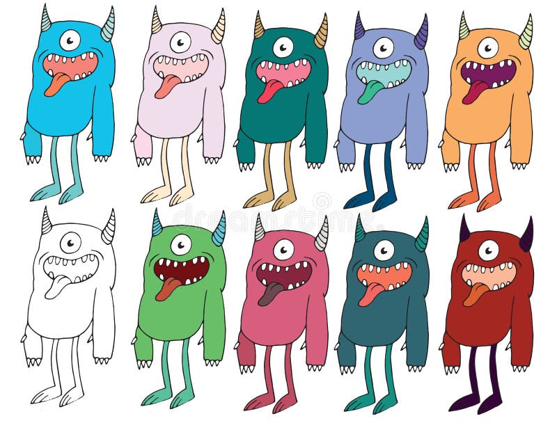 Bande dessin?e dr?le color?e pour ?crire ? ?trangers fabriqu?s ? la main de monstre de griffonnage d'aspiration des cyclopes diab illustration de vecteur Bande dessin?e dr?le color?e pour ?crire ? ?trangers fabriqu?s ? la main de monstre de griffonnage d'aspiration des cyclopes diab illustration de vecteur