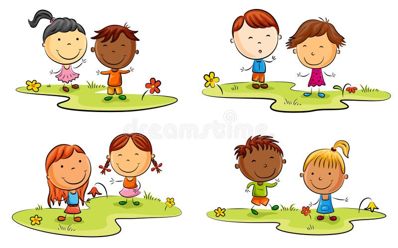 Bande dessinée heureuse d'enfant jouant sur la pelouse verte illustration de vecteur Bande dessinée heureuse d'enfant jouant sur la pelouse verte illustration de vecteur