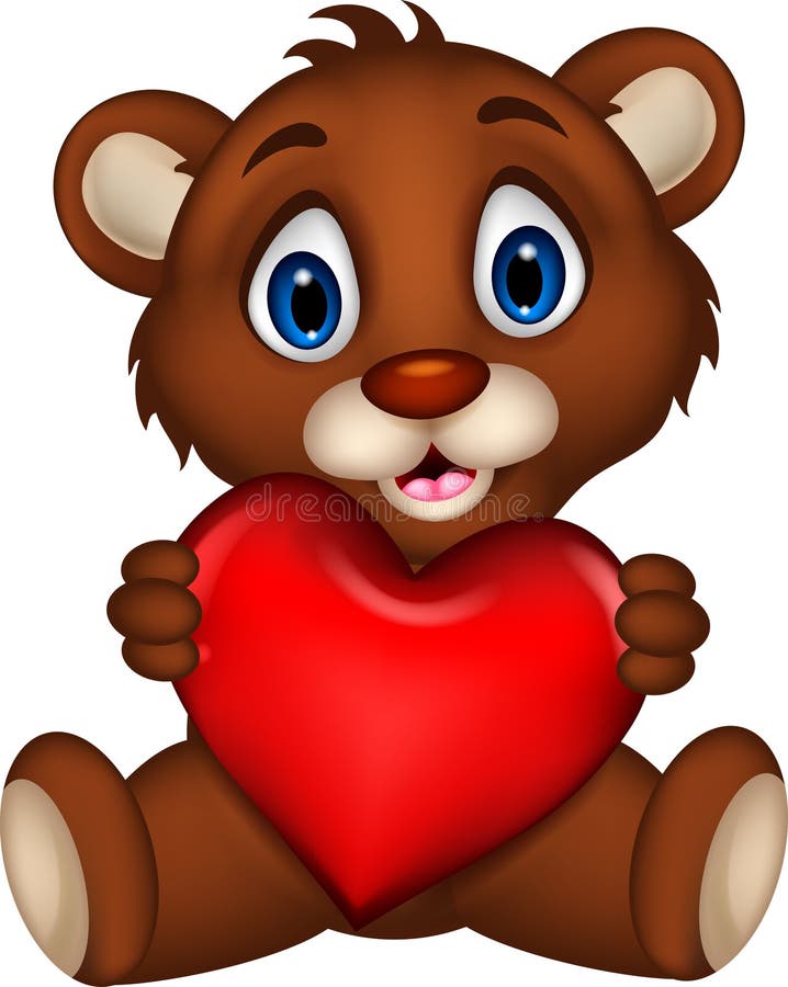 Bande dessinée mignonne d'ours brun de bébé posant avec amour de coeur