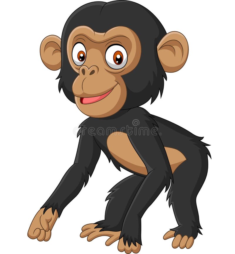 Bande dessinée mignonne de chimpanzé de bébé sur le fond blanc illustration libre de droits Bande dessinée mignonne de chimpanzé de bébé sur le fond blanc illustration libre de droits