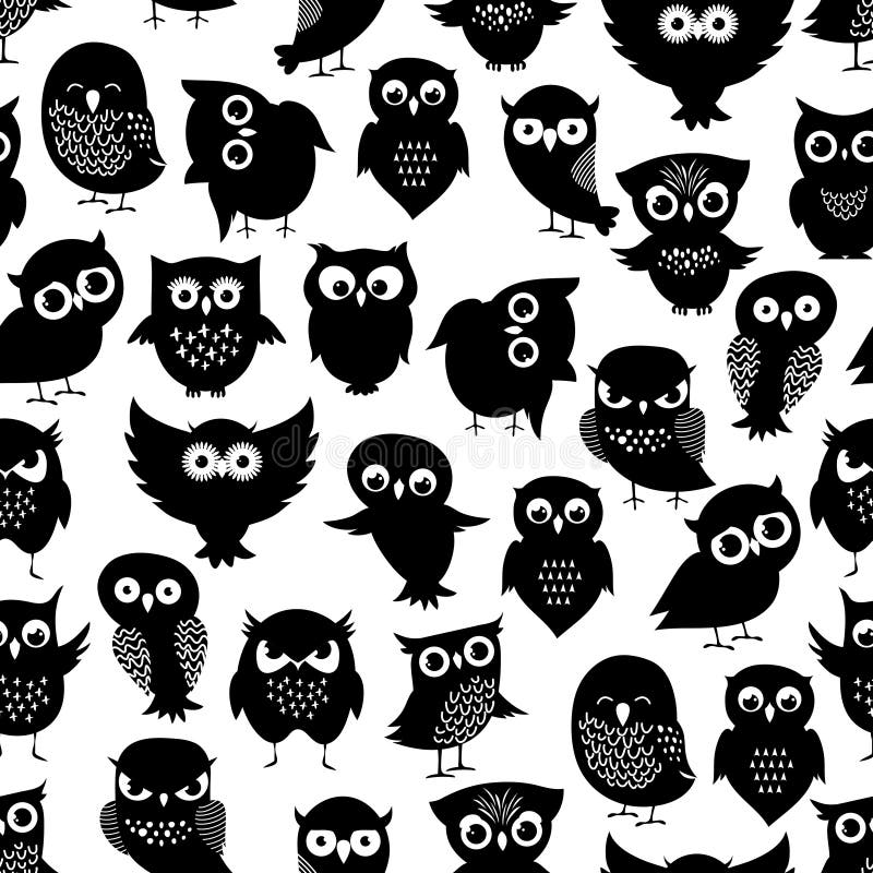 Bande dessinée Owl Seamless Pattern Texture mignonne noire d'oiseaux de nuit illustration de vecteur