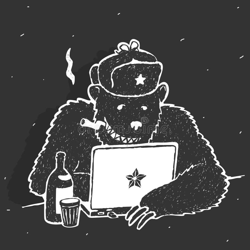 Bande dessinée russe de caractère de vecteur de pirate informatique illustration stock Bande dessinée russe de caractère de vecteur de pirate informatique illustration stock