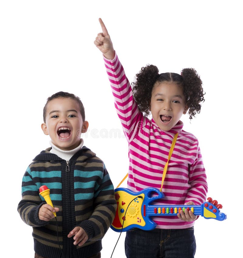 Bande heureuse de musique d'enfants photo libre de droits Bande heureuse de musique d'enfants photo libre de droits