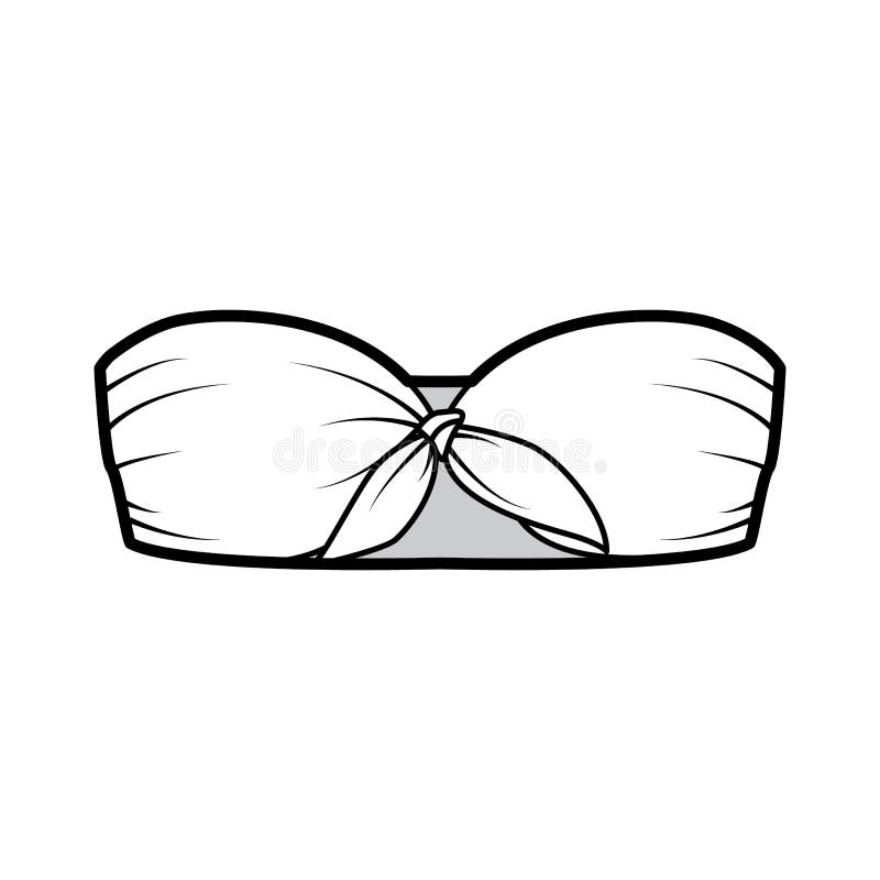 Tube Bra bandeau stretch lingerie technical fashion illustration with  strapless silhouette, overhead slip on. Flat brassiere template front back  white color style. Women unisex underwear CAD mockup Stock Vector