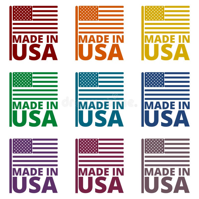 Bandeira americana dos EUA, feita nos EUA, ícones ajustados ilustração royalty free Bandeira americana dos EUA, feita nos EUA, ícones ajustados ilustração royalty free