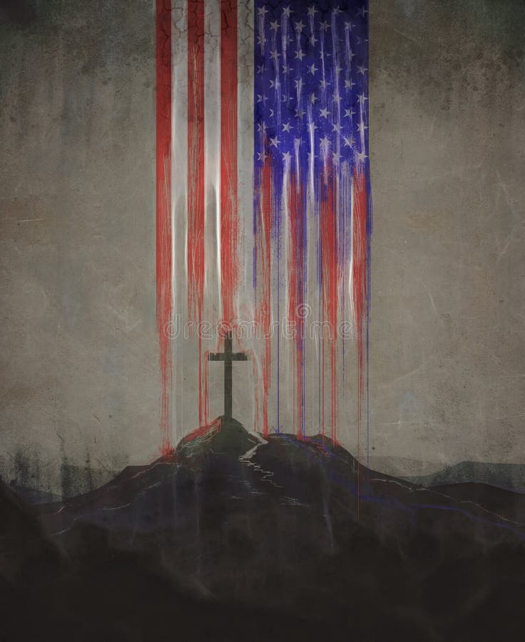 Bandeira americana e cruz ilustração do vetor Bandeira americana e cruz ilustração do vetor