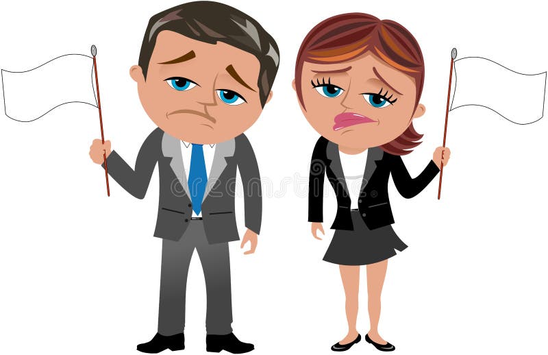 Bandeira branca rendida da onda da mulher e do homem de negócio ilustração royalty free Bandeira branca rendida da onda da mulher e do homem de negócio ilustração royalty free