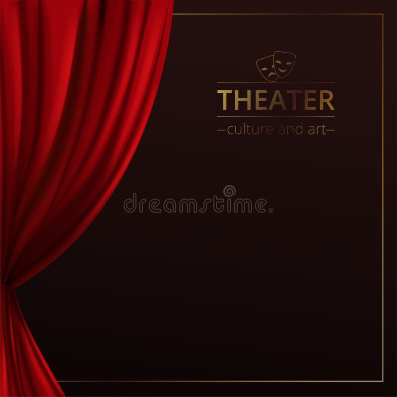 Bandeira com uma fase e cortinas vermelhas teatrais em um fundo escuro com um quadro dourado e no logotipo do teatro ilustração royalty free Bandeira com uma fase e cortinas vermelhas teatrais em um fundo escuro com um quadro dourado e no logotipo do teatro ilustração royalty free