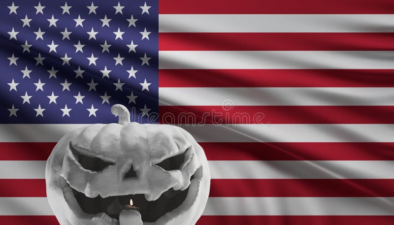 Bandeira da abóbora de Dia das Bruxas de América 3d-illustration ilustração royalty free Bandeira da abóbora de Dia das Bruxas de América 3d-illustration ilustração royalty free