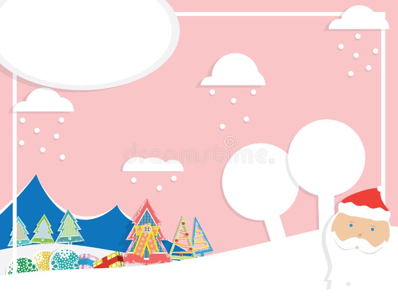 Bandeira da venda do inverno, ilustração da paisagem com nuvens e flocos de neve, Santa Claus, abeto-árvore e brinquedos do Natal ilustração do vetor Bandeira da venda do inverno, ilustração da paisagem com nuvens e flocos de neve, Santa Claus, abeto-árvore e brinquedos do Natal ilustração do vetor