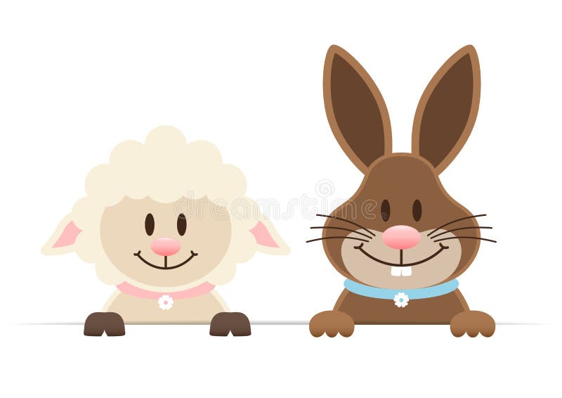 Bandeira de Bunny And Sheep Holding Horizontal da Páscoa ilustração stock Bandeira de Bunny And Sheep Holding Horizontal da Páscoa ilustração stock