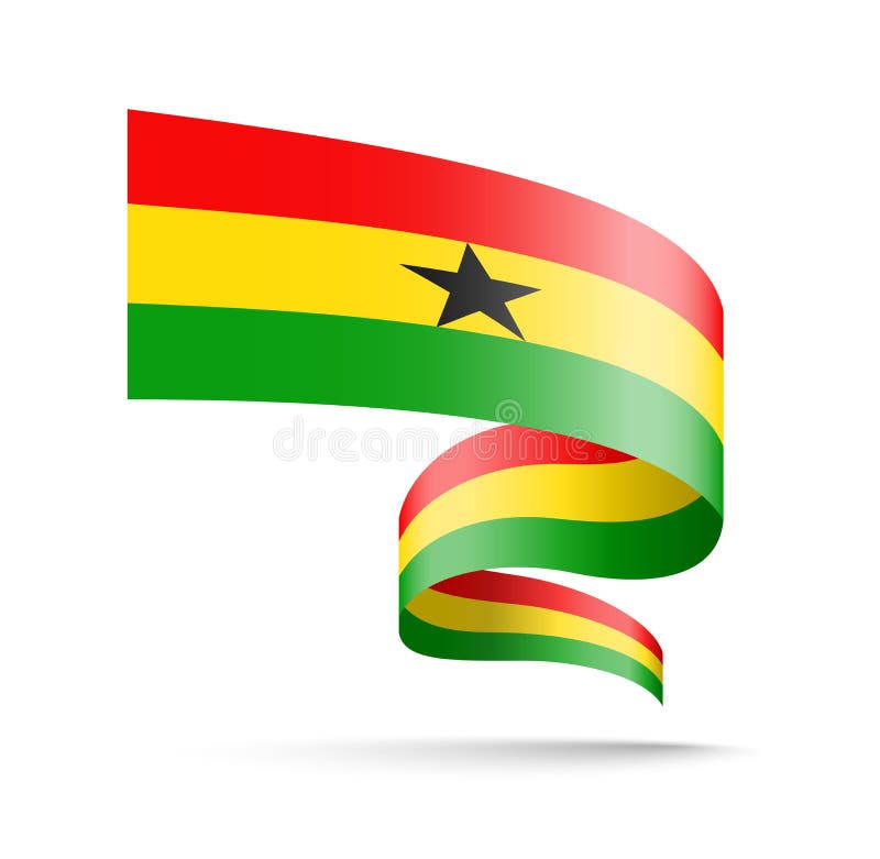 Ghana flag in the form of wave ribbon vector illustration on white background. Ghana flag in the form of wave ribbon vector illustration on white background.