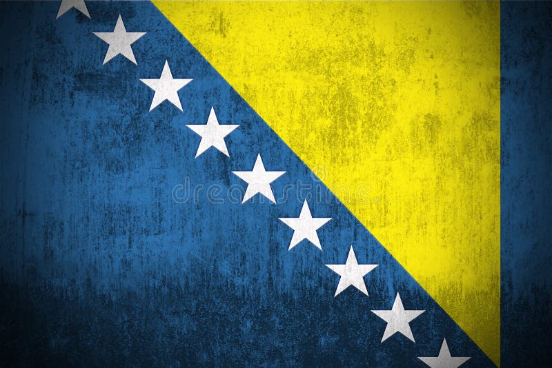 Weathered Flag Of Bosnia and Herzegovina, fabric textured. Weathered Flag Of Bosnia and Herzegovina, fabric textured