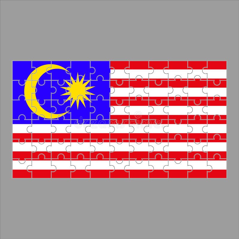 Bandeira de Malásia dos enigmas em um fundo cinzento ilustração do vetor Bandeira de Malásia dos enigmas em um fundo cinzento ilustração do vetor