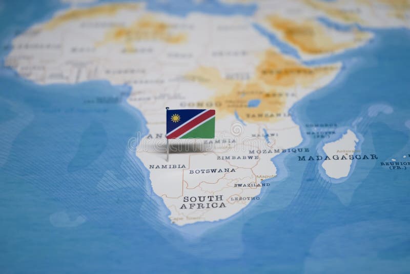 A bandeira de Namíbia no mapa do mundo