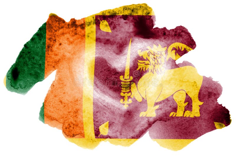 A bandeira de Sri Lanka é descrita no estilo líquido da aquarela isolada no fundo branco imagens de stock royalty free A bandeira de Sri Lanka é descrita no estilo líquido da aquarela isolada no fundo branco imagens de stock royalty free