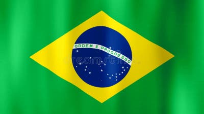 Bandeira Do Brasil Balançando Flauta Na Brisa Clara. Bandeira Do