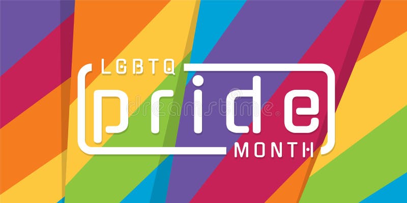Bandeira do mês do orgulho de LGBTQ com texto da tipografia no projeto colorido afiado moderno do vetor do fundo do arco-íris do ilustração stock Bandeira do mês do orgulho de LGBTQ com texto da tipografia no projeto colorido afiado moderno do vetor do fundo do arco-íris do ilustração stock
